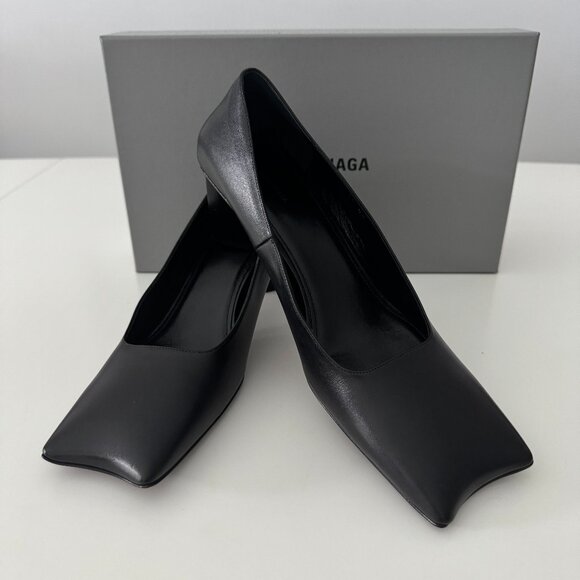 Balenciaga Black Leather Square Toe Moon Pumps New, Size 40 - Picture 1 of 17
